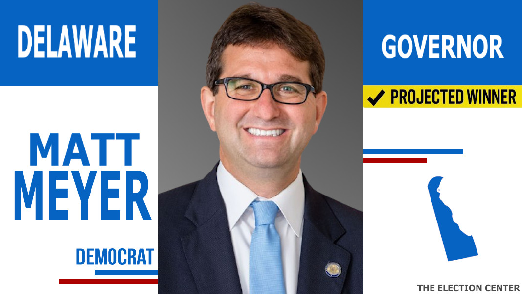 Projection:
Democrat Matt Meyer is the Projected Winner in the Delaware Governor Election. He will defeat Republican Mike Ramone.

Democratic Hold

#Election2024 #ElectionDay #DEGov