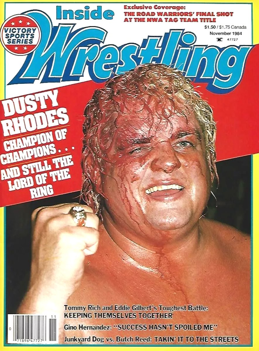 Wrestle40's tweet photo. 🦃 Wrestling Magazines - November 1984

🟦 Pro Wrestling Illustrated (@OfficialPWI) - @_SgtSlaughter
🟥 Inside Wrestling - Dusty Rhodes
🟨 The Wrestler - Billy Jack  Haynes
⬜️ Wrestling Revue - Billy Jack Haynes &amp; Kerry Von Erich https://t.co/2e9JRh9JM0