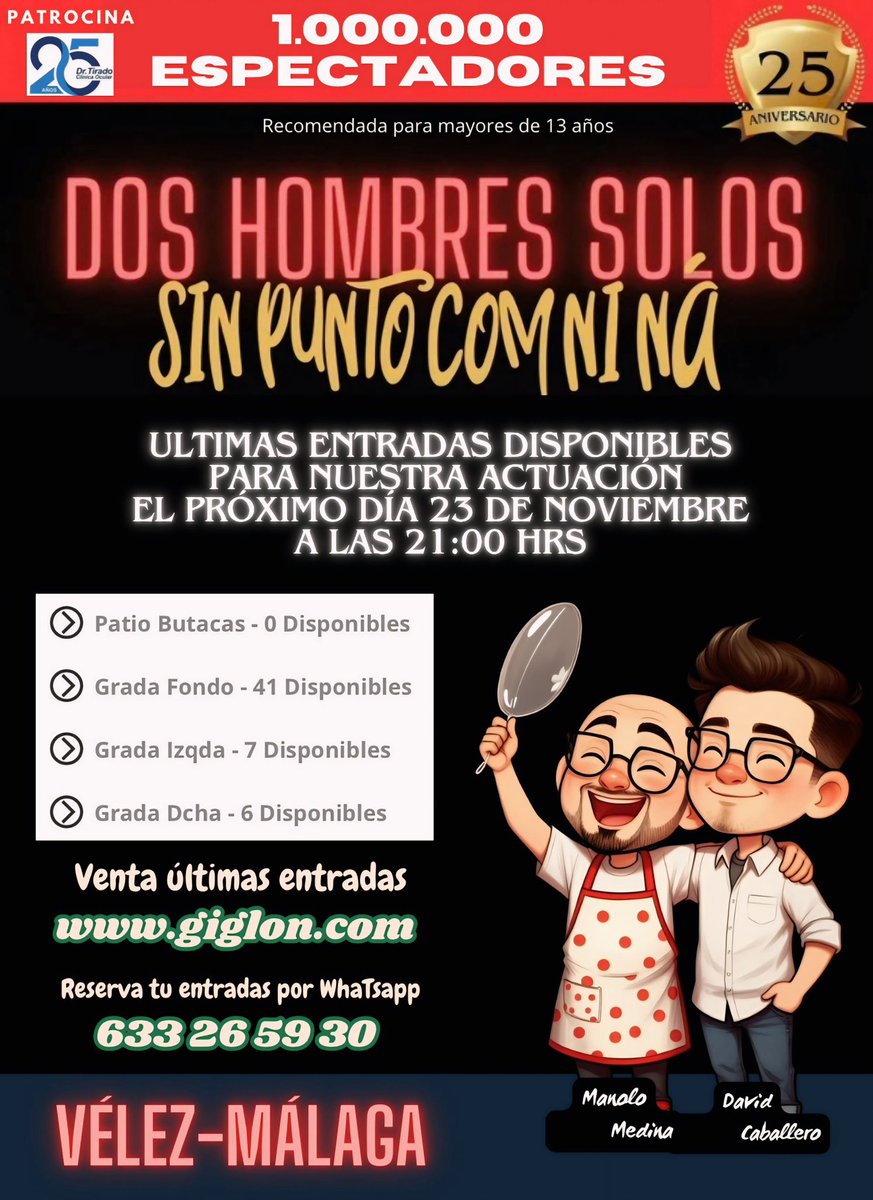 MANOLOMEDINA47's tweet photo. Últimas entradas a la venta para nuestra actuación el próximo 23 de noviembre en el Teatro del Carmen en Vélez-Málaga https://t.co/OrL9cZxaES