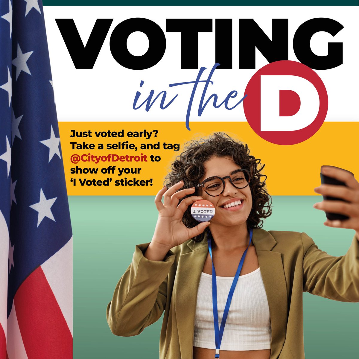 CityofDetroit's tweet photo. Detroit, your voice matters! 🗳️ Just voted early? Snap a selfie with your ‘I Voted’ sticker and tag @CityofDetroit to show off your civic pride! Let’s make our voices heard.
Learn more: https://t.co/4Ht8OL4Uok
#VotingInTheD #DetroitVotes https://t.co/dqUvk3LeWa