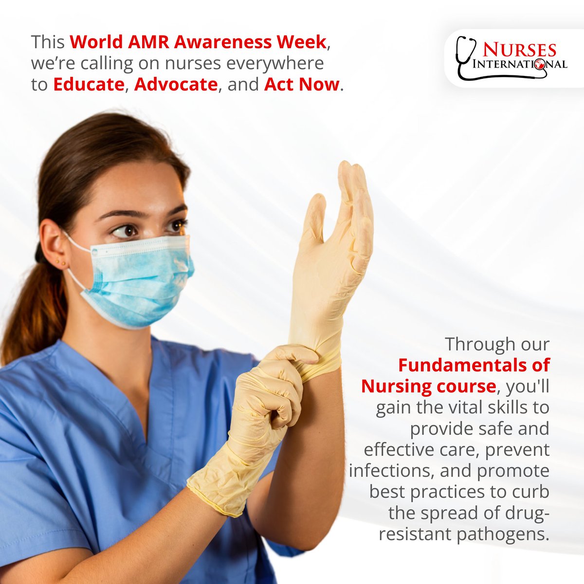 NursesInt's tweet photo. Nurses, act now and join the fight against antimicrobial resistance. Our Fundamentals of Nursing course gives you the knowledge needed to promote safe care practices and stop the spread of AMR.

Enroll now: Fundamentals of Nursing: https://t.co/195Ihnlhvb https://t.co/elYbartaR7