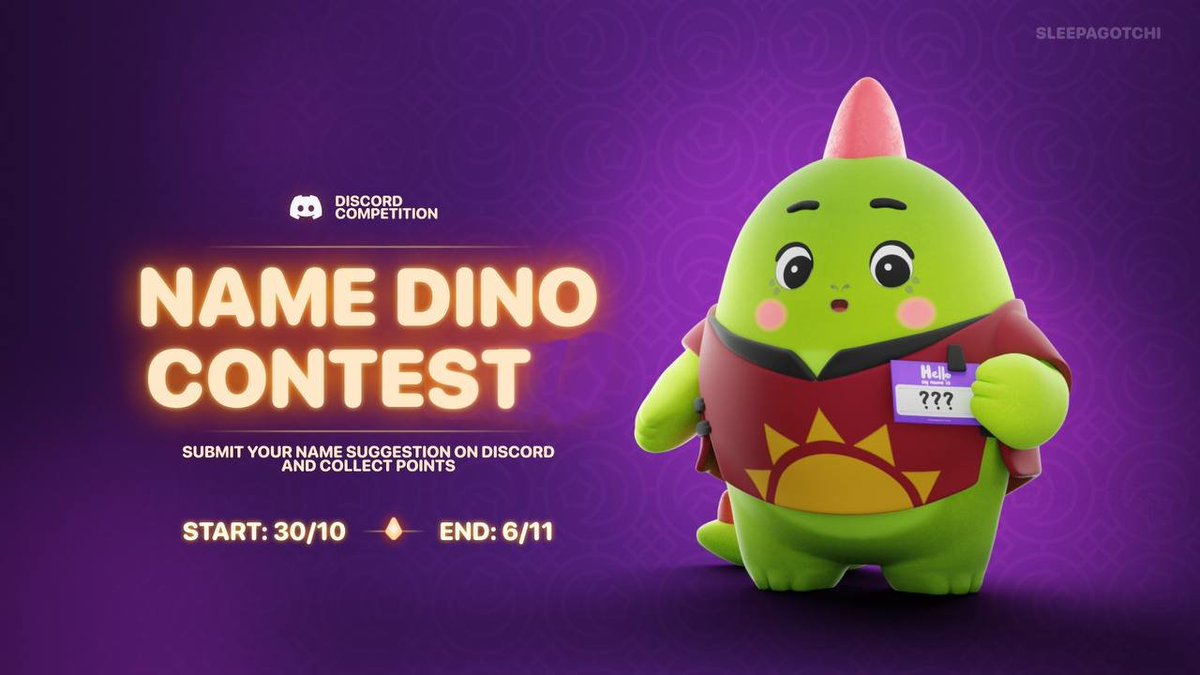 Join the "Name Dino" contest on our Discord!

⭐️ Prize for participation: 40 points (for V3)
🌟 Prize for winning: Jambo Phone from <a href="/JamboTechnology/">Jambo</a> 📱🔥

Don't miss this incredible opportunity to name your favorite mascot and join our Discord server: 
discord.gg/sleepagotchi