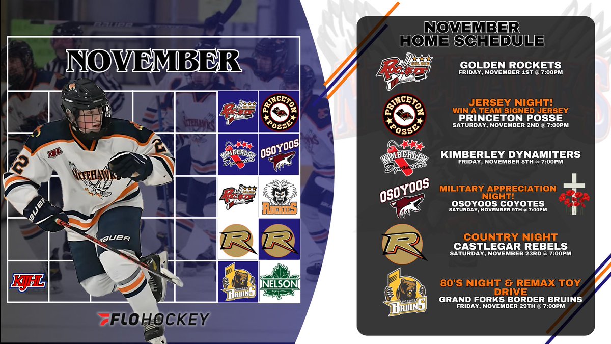 Bring on November and full list of events with the Nitehawks! 

Join us this weekend for a double header against the Golden Rockets &amp; Princeton Posse. Wear your favourite jersey to the game on Saturday and be entered to win a Team Signed Jersey! That and so much more!