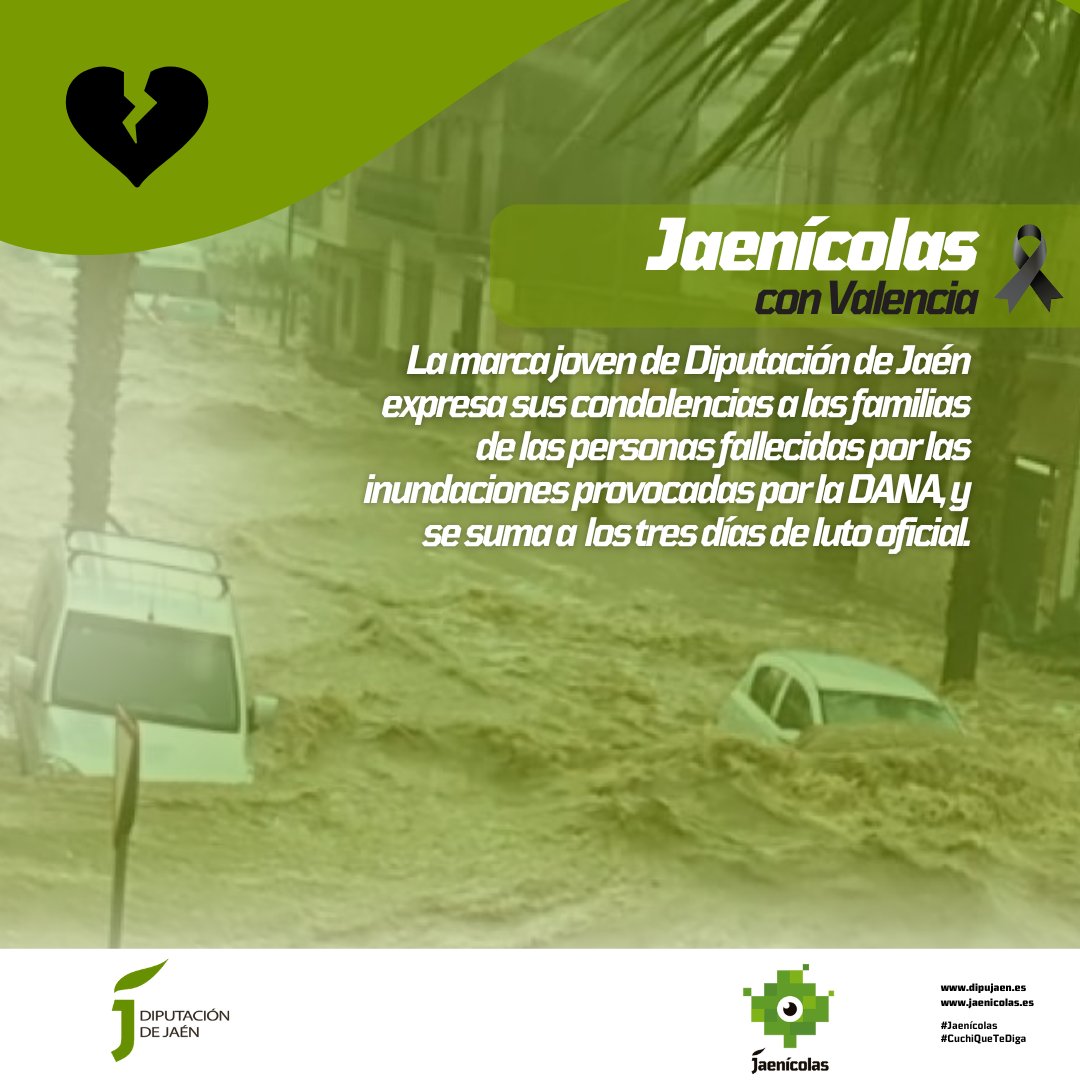 💚 𝐉𝐚𝐞𝐧í𝐜𝐨𝐥𝐚𝐬 𝐜𝐨𝐧 𝐕𝐚𝐥𝐞𝐧𝐜𝐢𝐚 💚
👉Desde Jaenícolas, la marca joven de la Diputación de Jaén, e̳x̳p̳r̳e̳s̳a̳m̳o̳s̳ ̳n̳u̳e̳s̳t̳r̳o̳ ̳m̳á̳s̳ ̳s̳i̳n̳c̳e̳r̳o̳ ̳p̳e̳s̳a̳r̳ ̳y̳ ̳s̳o̳l̳i̳d̳a̳r̳i̳d̳a̳d̳ ̳c̳o̳n̳ ̳l̳a̳s̳ ̳f̳a̳m̳i̳l̳i̳a̳s̳ ̳d̳e̳ ̳Valencia.