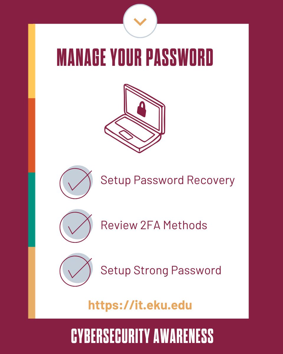 Reusing the same password across multiple accounts may seem easy, but it puts your data at serious risk. Here’s how to stay safe with your EKU accounts:
🛡️ Password Help it.eku.edu/support/passwo…. 
Forgot your EKU password? passwordreset.microsoftonline.com

 #EKUIT #CyberSecurity