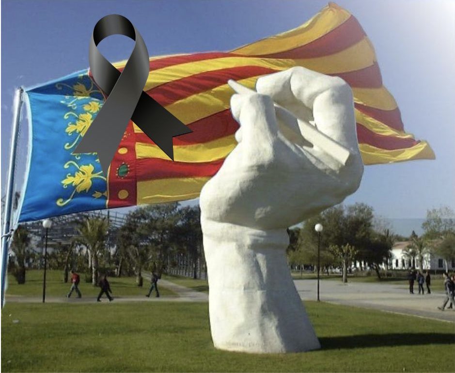 Demà dia 31 d'octubre farem un de silenci en senyal de respecte i condol per les víctimes de la Dana. Serà a les a les 12 hores al costat de l'escultura de la mà del campus de Sant Vicent del Raspeig de la <a href="/UA_Universitat/">Universitat Alacant</a>. 😞