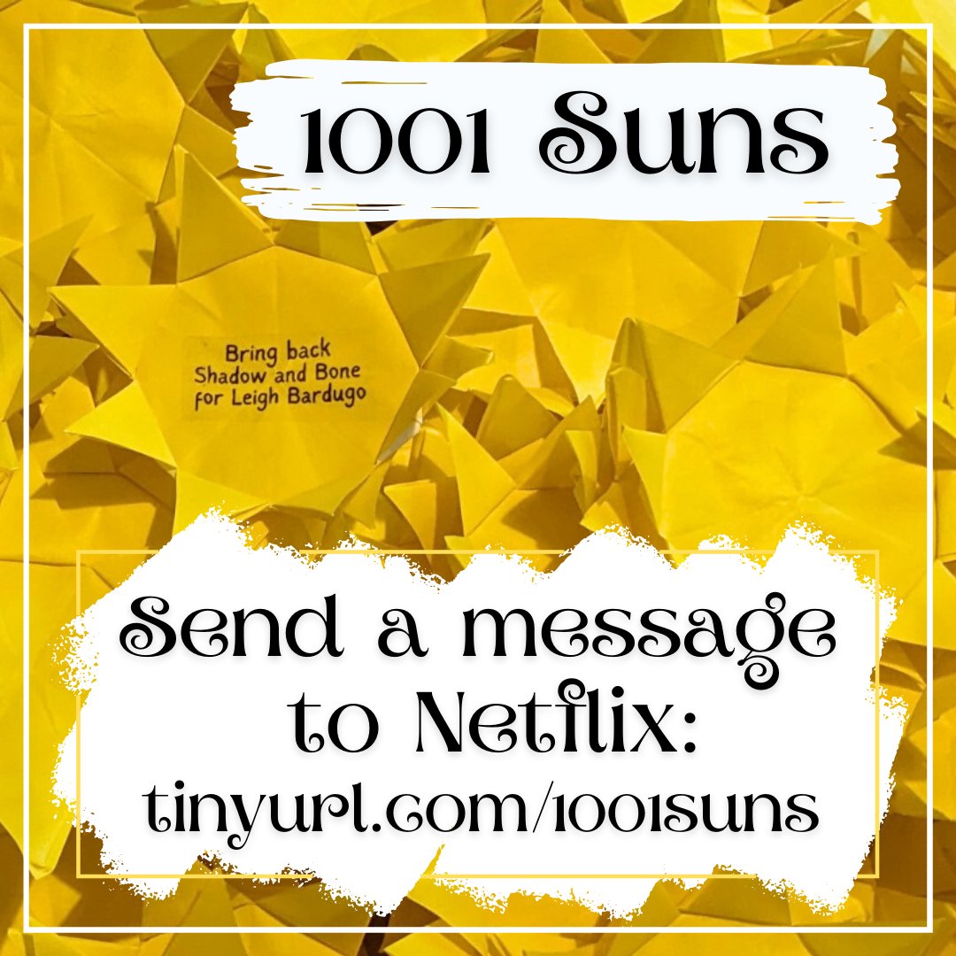 purpleyin's tweet photo. 1001 suns have been made to send to Netflix &amp; we want to include you in the project! We're collecting messages to go in the nice, big space in the center of each sun 🌞💛Read on for more details of how to join in 🧵 1/4
#SaveShadowAndBone #SixOfCrowsSpinoff #FallForTheGrishaverse https://t.co/fSlQPHnSgo