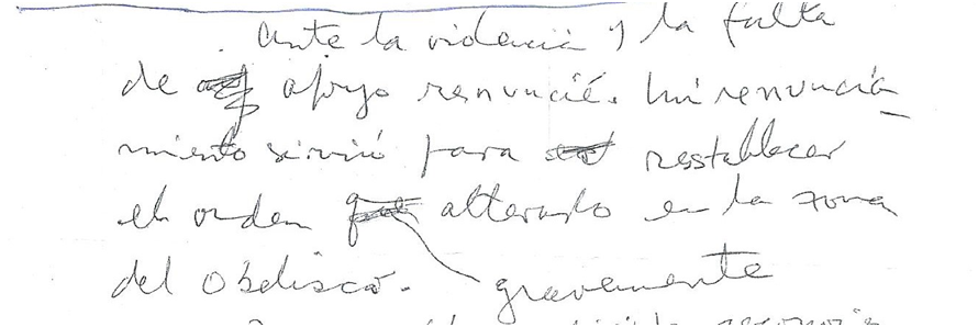 JuanbYofre's tweet photo. Otra prueba que @JMilei tiene razón: Mientras se desarrollaban dramáticos incidentes entre la Policía y los manifestantes, frente a la Casa de Gobierno, “el senador radical Carlos Maestro salió del domicilio de Alfonsín con la recomendación de mi renuncia.  “Ante la violencia y la falta de apoyo renuncié". 
Apuntes en borrador de Fernando de la Rúa