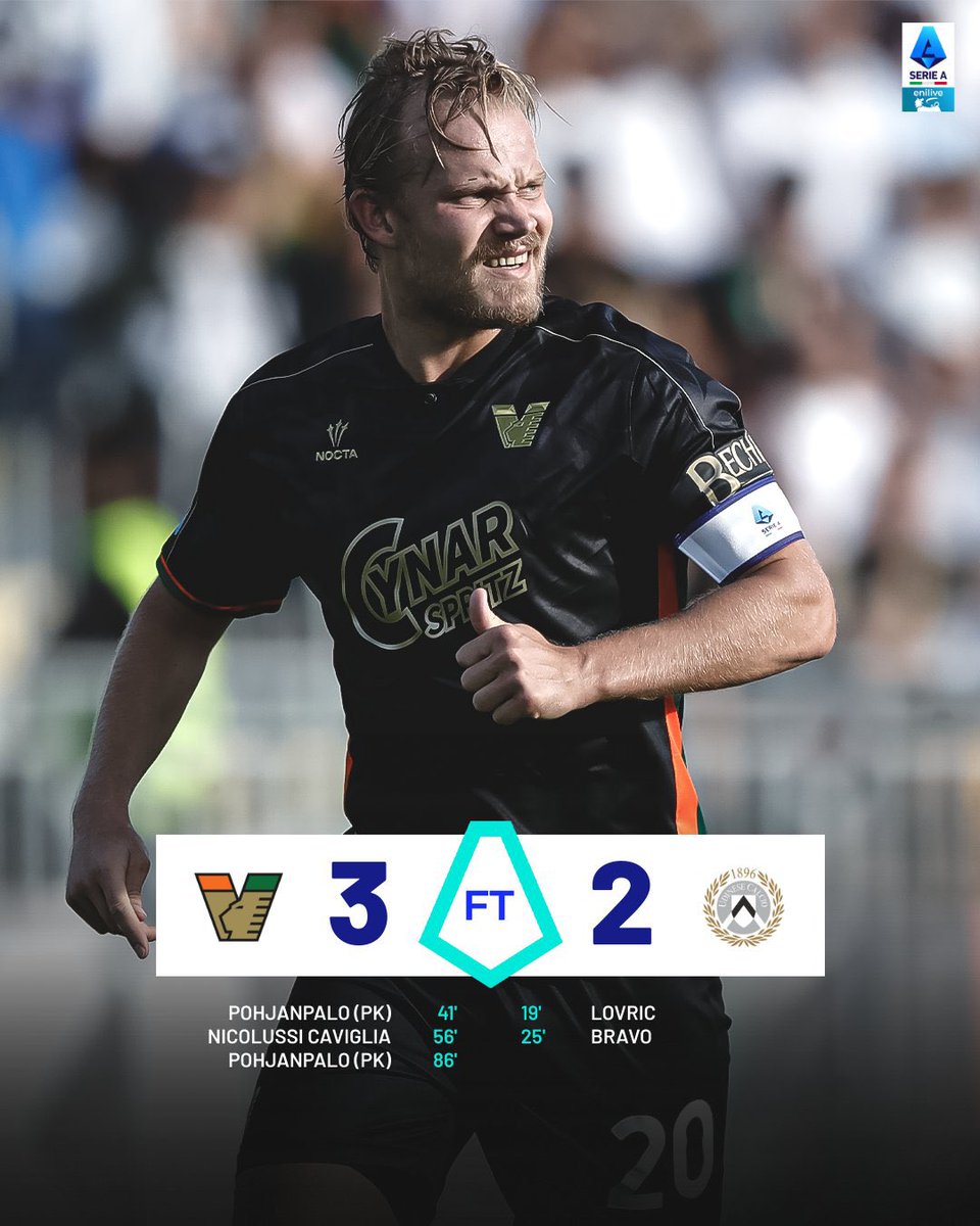 🟠⚫🟢 FIN DU MATCH 

#VeneziaUdinese 3️⃣-2️⃣

Le rouge de Touré et les erreurs défensives ont puni l’Udinese 🔴

De 0-2 à 3-2 : Pohjanpalo (double) et Nicolussi Caviglia font tourner l'Udinese 🤯

#SerieAEniLive 🏆🇮🇹
