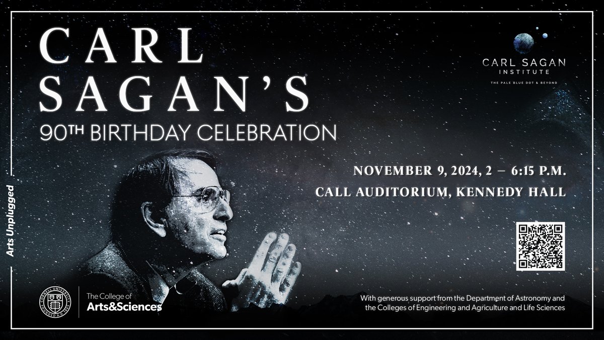 ⭐️Carl Sagan's 90th Birthday 🎂

Science talks from our fellows, B-Day wishes, music, Fuertes Observatory open house, screening of "Contact", cupcakes, &amp; more

Sign up for the Live Stream here: youtube.com/live/dsfTPwPBh…

Learn more: carlsaganinstitute.cornell.edu/news/celebrati… 
#CarlSagan #CarlSagan90