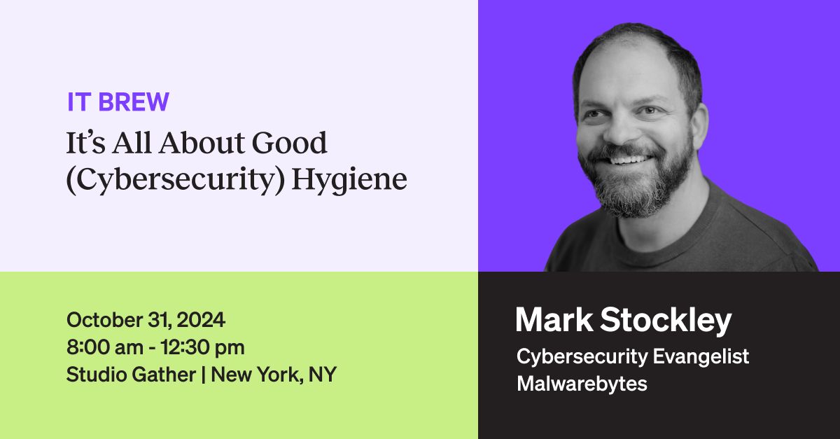 Headed to the IT Brew It's All About Good (Cybersecurity) Hygiene event in NYC tomorrow?🎃 

ThreatDown's Cybersecurity Evangelist, <a href="/MarkStockley/">Mark Stockley</a>, will be speaking about the impact of AI on cybersecurity, how cybersecurity is going to change, and what you need to do to prepare.