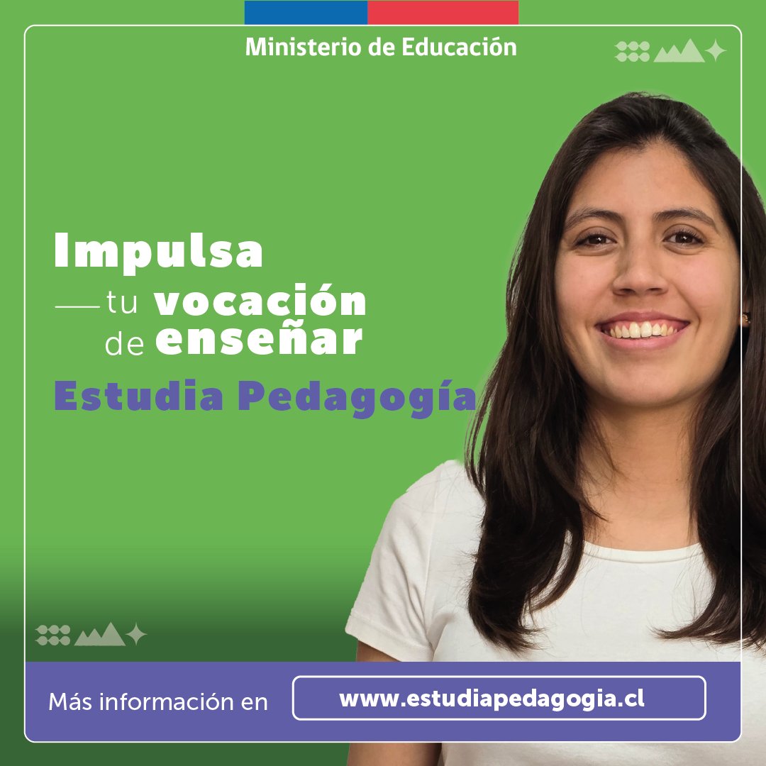 Mineduc's tweet photo. ✨Pedagogía es una carrera acreditada y con estándares que aseguran tu formación.

#EstudiaPedagogía es una acción del Plan Nacional Docente.
👉🏼https://t.co/rHvMCS8QEI https://t.co/OmDmeFDav5