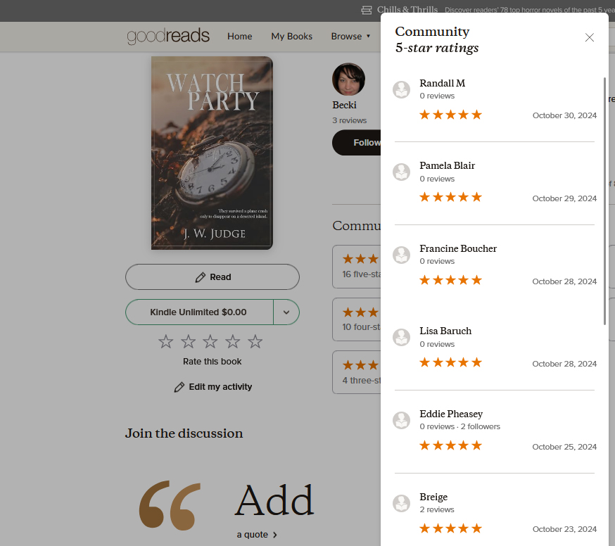 WATCH PARTY has been on a run of 5-star reviews lately! If you haven't yet picked, up your copy, Spooky Season is a great time to do so. amzn.to/3NSAFpX