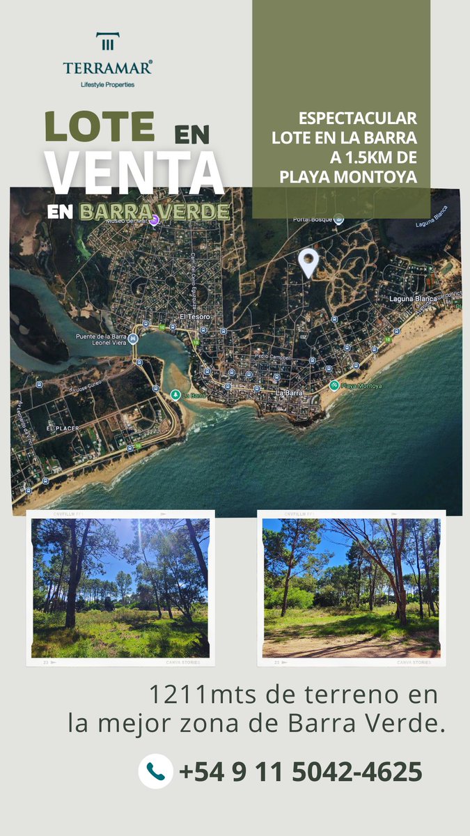 Terramarpunta's tweet photo. VENTA::: Espectacular lote en #LaBarra a 1,5km de #PlayaMontoya

En la mejor zona de #BarraVerde, rodeado de bosques se encuentra este hermoso terreno de 1211 mts. 

Consúltanos y coordina tu visita: 
+54 9 11 5042-4625

.
.
#terreno #lote #puntadeleste #uruguay #forsale https://t.co/2is2pb3apa