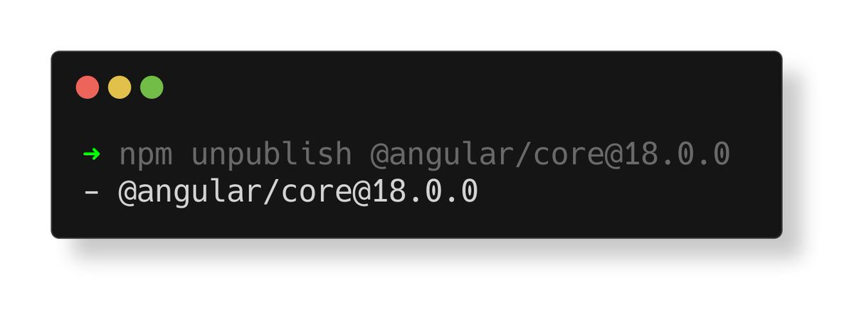 davidlj95's tweet photo. Try running `npm unpublish @angular/core@18.0.0` or whatever package &amp; version. It returns successful output. Even if you're not logged in 🫣 Fortunately no package is unpublished 😜

https://t.co/37GfcolyS6 https://t.co/C3vTt84IOm