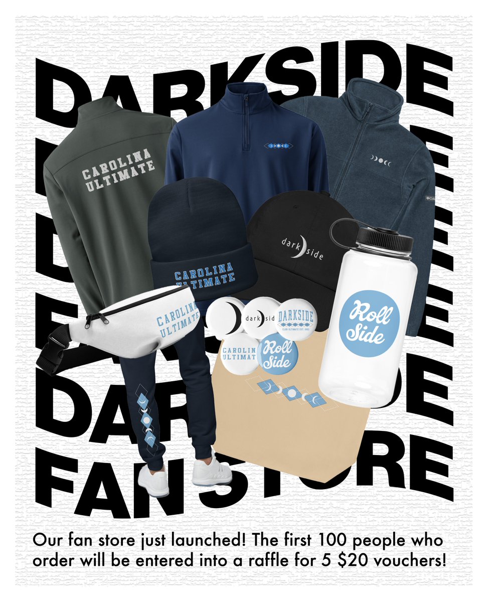 UNC_Darkside's tweet image. We are excited to announce that Darkside's very own fan store has officially launched uncdarkside.com/shop! The first 100 people to order will be automatically entered to win one of five $20 vouchers to our store.

Orders are currently only available within the US.