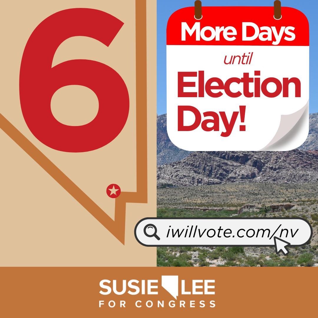 We're less than a week away from Election Day, but there's still time to vote early! The last day to vote early is THIS FRIDAY, Nov. 1.

Make your plan, and find voting locations and hours at iwillvote.com/nv.