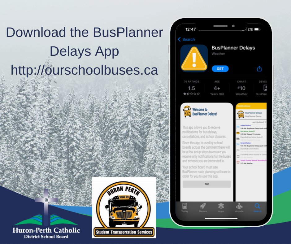 As we enter the month of November, #HPCDSB reminds families of the potential for bus delays/cancellations &amp; school closures due to inclement weather. Download the BusPlanner Delays App and set it up with your school and/or bus route. For more info visit➡️ourschoolbuses.ca.