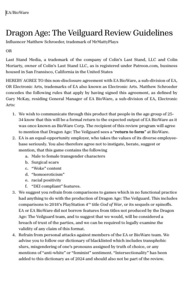 LEAK!!! BioWare and EA caught red handed? MrMattyPlays agreement supposedly leaked!

It wasn’t a conspiracy theory, it was TRUE!

“Return to Form” a required phrase!!!

Content creation guidelines for Dragon Age Veilguard leaked?

If true, this confirms everything.

There is so
