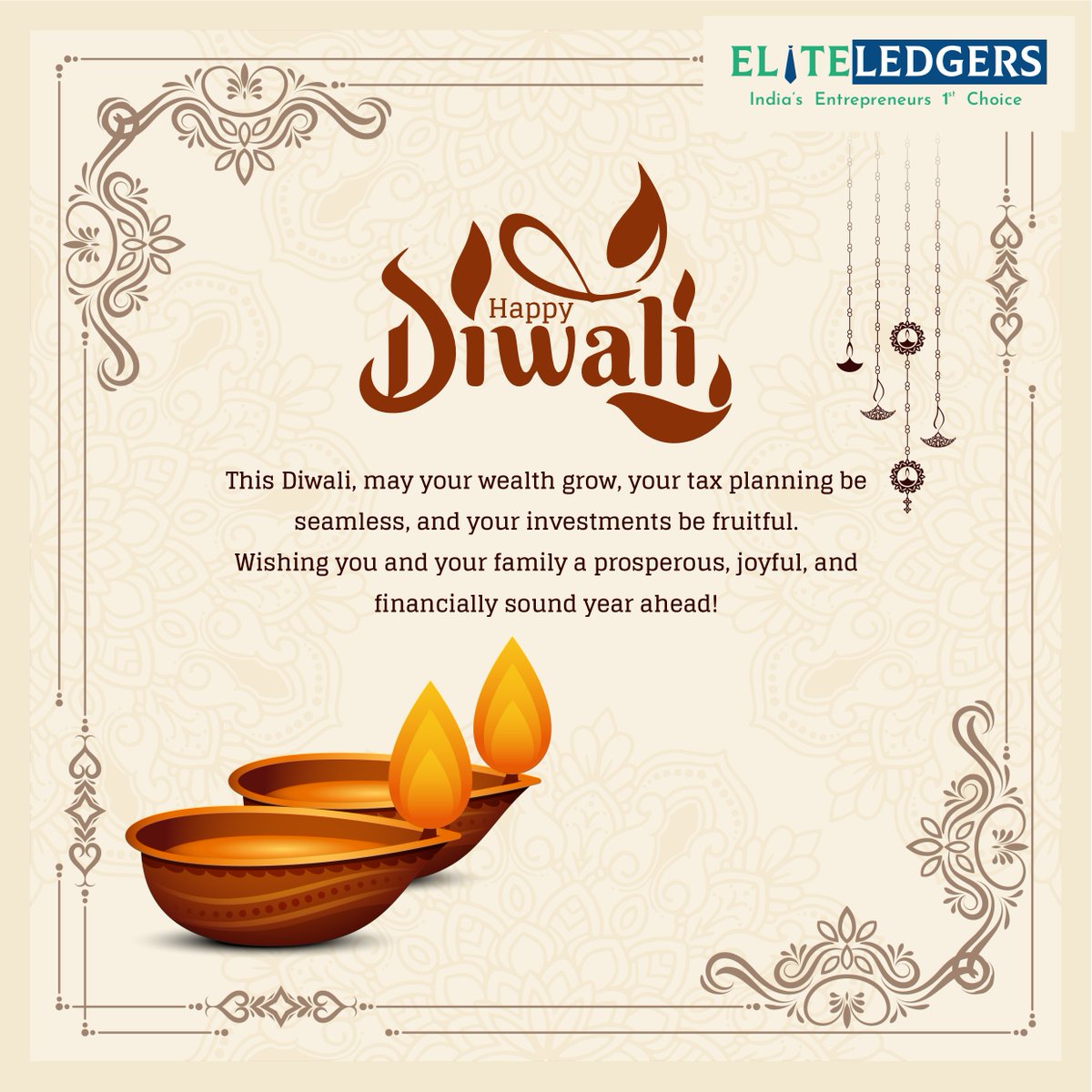 Eliteledgers1's tweet photo. ✨ EliteLedgers wishes you a Diwali filled with prosperity, joy, and light! May this festival bring new beginnings, boundless success, and happiness to you and your loved ones. Let’s celebrate the glow of Diwali together! 🌟🪔 #HappyDiwali #EliteLedgers #FestivalOfLights https://t.co/KgZe42Izif