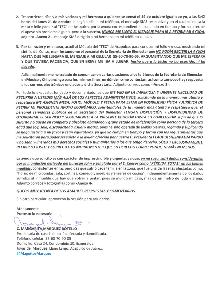 marquez_ma23432's tweet photo. @Claudiashein @A_MontieLREntero @EvelynSalgadoPe Entero muy delicado estado de indefensión abandono y agravio de que soy objeto en Acapulco Gro con 69 años sola me veo en urgente-imperiosa necesidad a recurrir a su máxima intervención y no ser abandonada y discriminada x mi País https://t.co/IWZOVj6h1H
