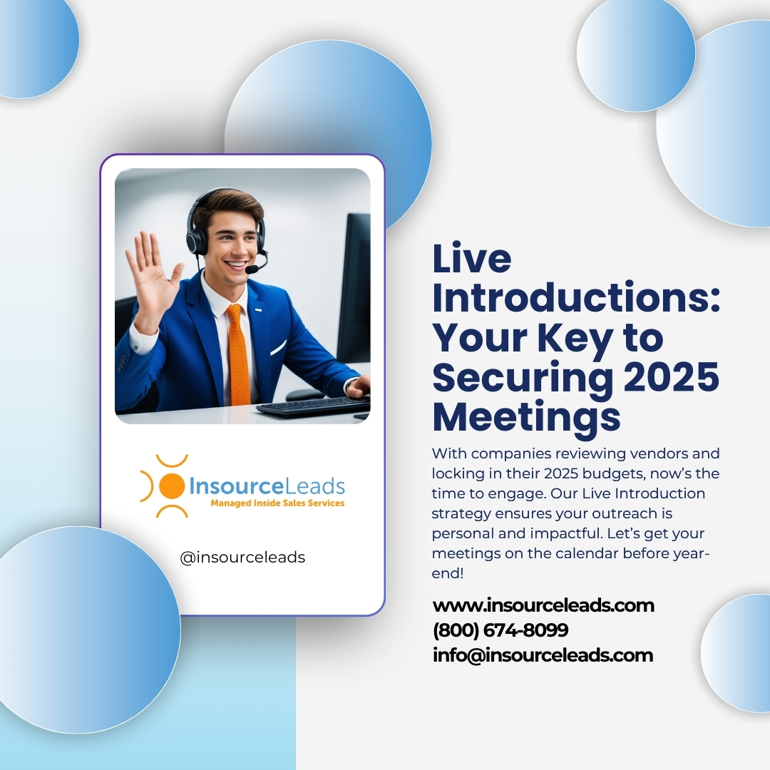 InsourceLeads's tweet image. With companies reviewing vendors and locking in their 2025 budgets, now’s the time to engage. Our Live Introduction strategy ensures your outreach is personal and impactful. Let’s get your meetings on the calendar before year-end! #LiveIntroduction #VendorReview #2025Success
