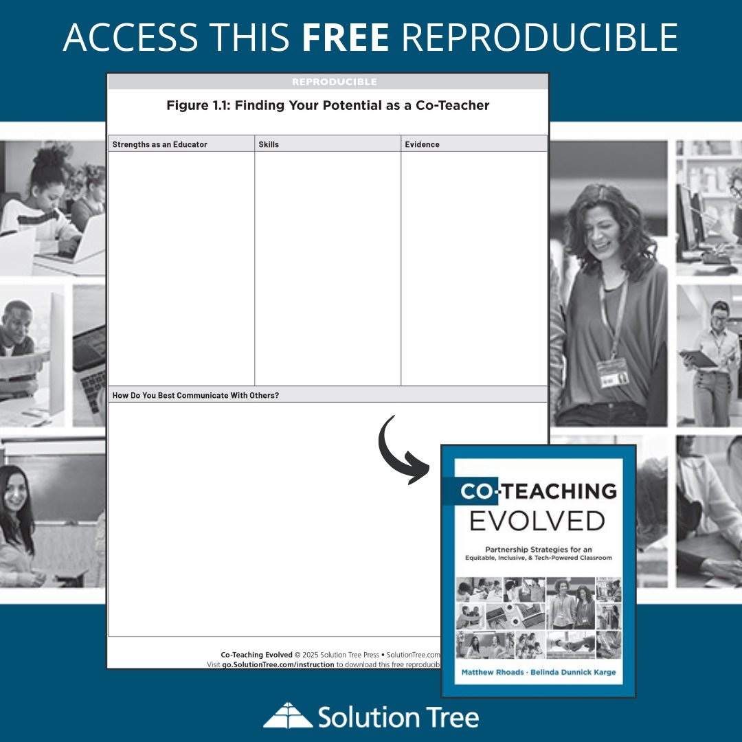 SolutionTree's tweet photo. Co-Teaching Evolved offers a revived 💫 approach to #coteaching that accounts for pressing topics in today’s classroom. 🏫

Download 🆓 web reproducibles from the book: https://t.co/JP7p3ek2PE @MattRhoads1990 #Teachers #K12 https://t.co/3n6ZGyZh3y