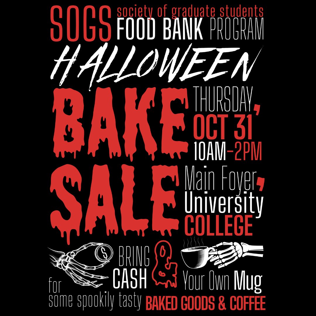 westernsogs's tweet photo. 🎃 HALLOWEEN BAKE SALE: Our friends in A&H are hosting a spooky-themed bake sale to help support our FOOD BANK! Head over to UC main lobby on Oct 31 between 10am and 2pm. Bring cash.
#teamwork #grassroots #gradlifewesternu #westernu https://t.co/CQQCQaZlID