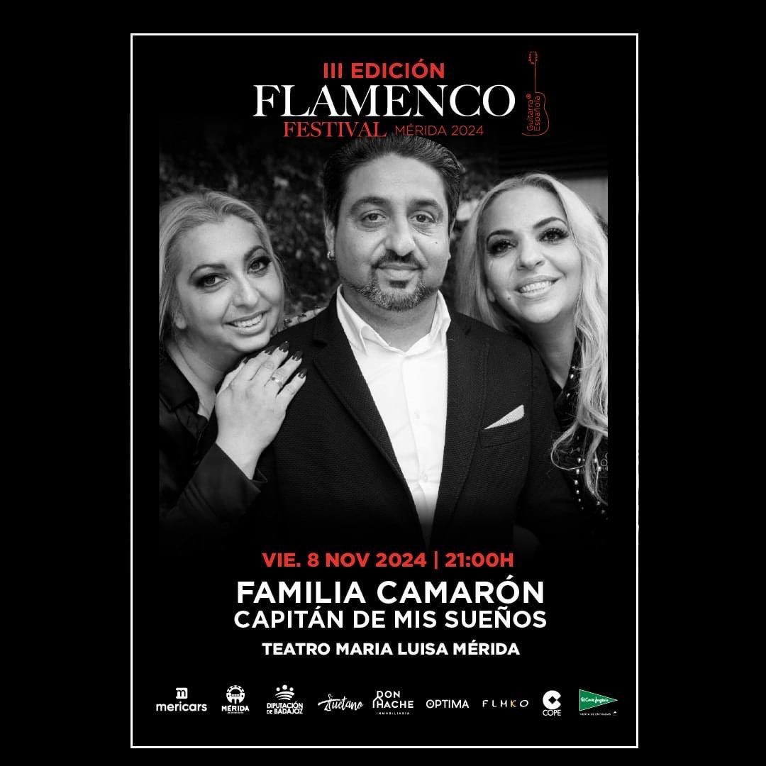 🎶Vive una noche inolvidable con la 𝐅𝐚𝐦𝐢𝐥𝐢𝐚 𝐂𝐚𝐦𝐚𝐫𝐨́𝐧 en Mérida! 🎶
📅 𝐕𝐢𝐞𝐫𝐧𝐞𝐬, 𝟖 𝐝𝐞 𝐧𝐨𝐯𝐢𝐞𝐦𝐛𝐫𝐞 🕘 𝐚 𝐥𝐚𝐬 𝟐𝟏:𝟎𝟎 𝐡𝐨𝐫𝐚𝐬
📍 𝐓𝐞𝐚𝐭𝐫𝐨 𝐌𝐚𝐫𝐢́𝐚 𝐋𝐮𝐢𝐬𝐚 #merida #festivalflamencomerida #camaron