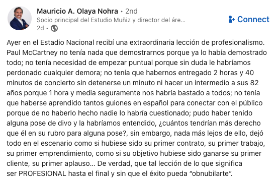 apazitay's tweet photo. Increíble que en LinkedIn hasta el concierto de McCartney lo vuelven aleccionador laboralmente. Por favor, paren ya. https://t.co/oCAKrsYUmw