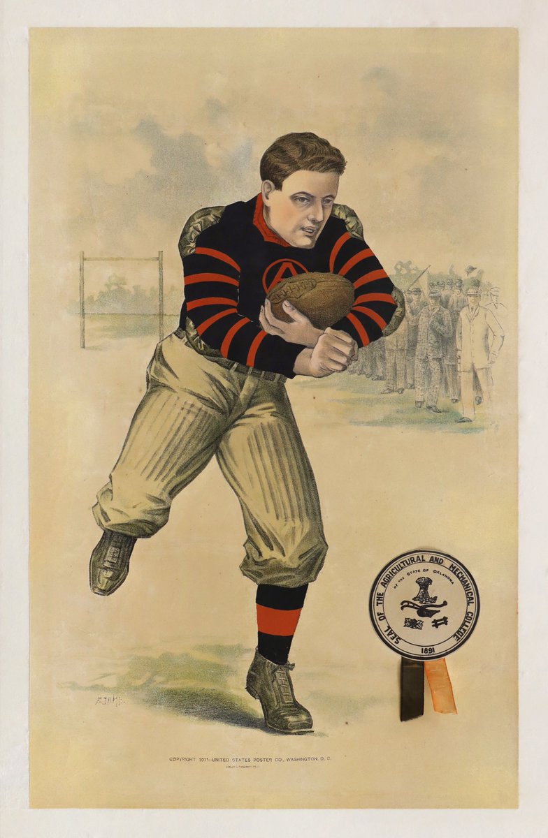 My football player poster copyright 1911, professionally restored by Fourth Cone Restorations in Los Angeles.  I have no reason to believe that the uniform pictured wouldn't be an accurate representation of what the Tigers wore back then. Hat tip to <a href="/CowboyFB/">OSU Cowboy Football</a> #okstate #GoPokes