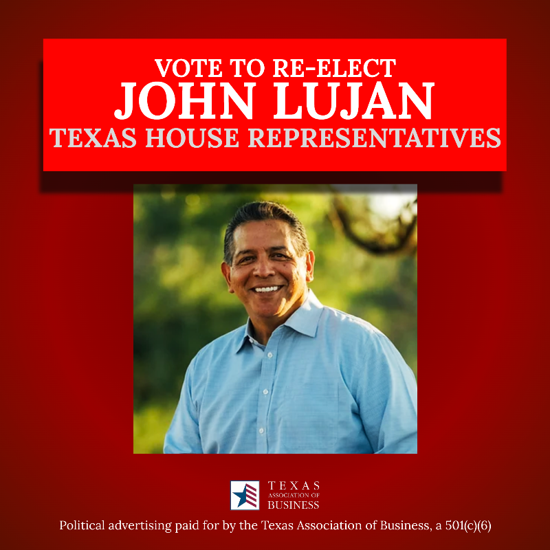 txbiz's tweet photo. The Texas Association of Business, the Texas State Chamber, supports candidate John Lujan in District 118. Vote to re-elect this strong pro-business candidate and common sense conservative at the polls https://t.co/2sGQlto9V3
@LujanForTX https://t.co/ZcYeWCtBKf