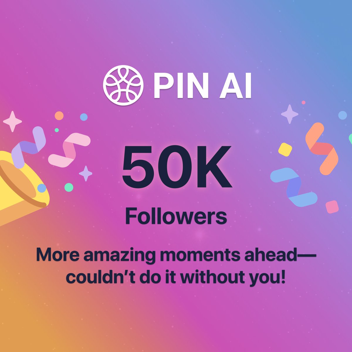 pinai_io's tweet photo. An incredible milestone! 🥳

Over 50,000 followers on X, and we couldn't have done it without you. Thank you for tagging along on our journey to change the AI space. 

100k next? 👀 https://t.co/7Uzs7lI0Z7