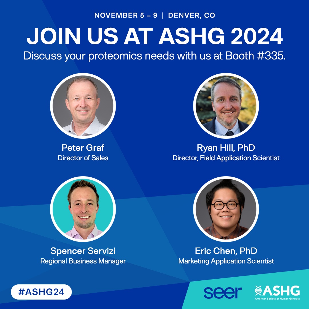 seer_bio's tweet photo. We're just a few days away from @GeneticsSociety's #ASHG24 in Denver. While attending, we'd welcome the opportunity to connect, learn about your research, and share how the #Proteograph is enhancing #proteogenomic studies. Visit our team at Booth 335!  https://t.co/LCH5TzXTHy https://t.co/YzhJXAEnzJ