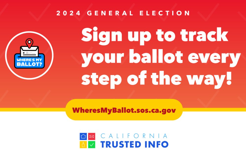 #DudeWheresMyBallot? #VoteEarly and sign up for WheresMyBallot.sos.ca.gov to track your #ballot from the moment it leaves your hands to the moment it’s counted! 🗳️🏛📥

#Vote #MiVotoMiSalud #CATrustedInfo2024 #GeneralElection2024 #VoteCA