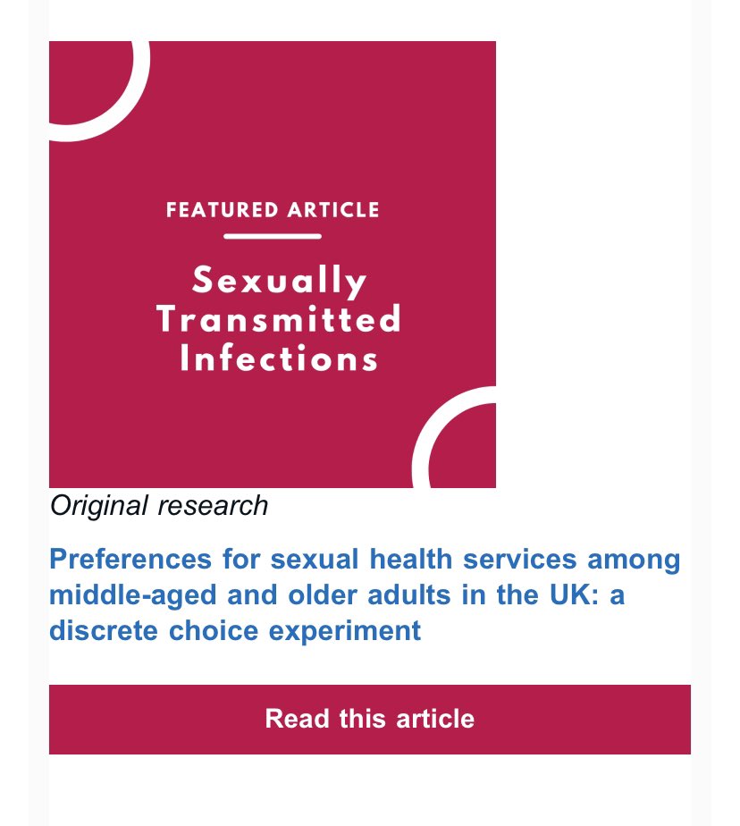 Greateful to <a href="/STI_BMJ/">STI_BMJ</a> for featuring our paper <a href="/shoar_uk/">Sexual Health in Older Adults Research (SHOAR)</a> !  - Our discrete choice experiment revealed preferences for in-person sexual health services among UK adults aged 45+.