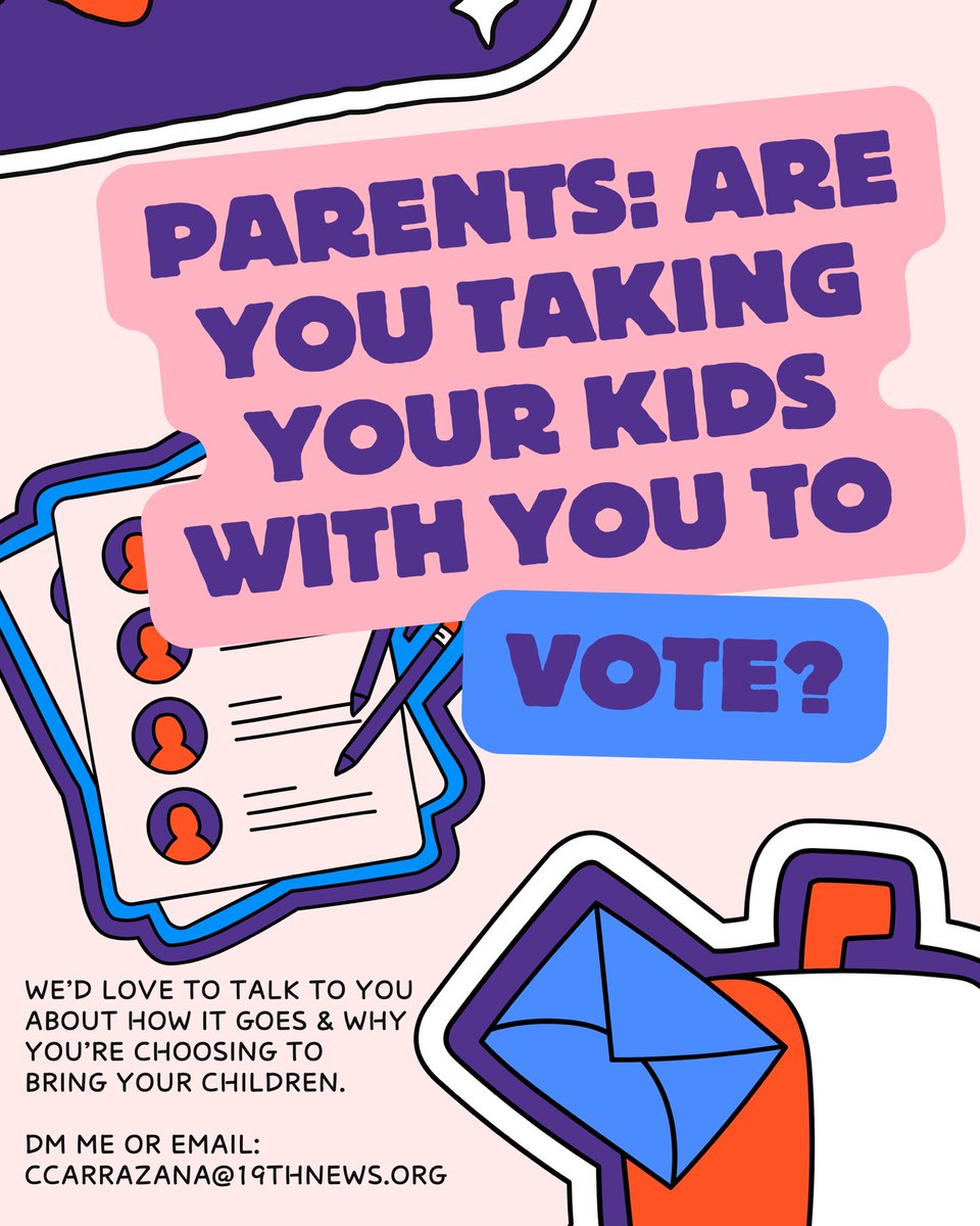 I took my 2-year-old with me to early vote recently &amp; would love to hear from caregivers who will be taking their kids with them on Election Day (either because they have to or want to!)

DMs open or you can 📧: ccarrazana [at] 19thnews.org 🙂