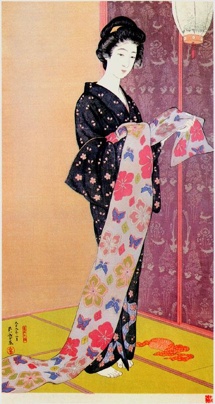 JapanTraCul's tweet photo. Young Woman in Summer Kimono, by Hashiguchi Goyo, 1920 https://t.co/Tk0GLKJg3q
