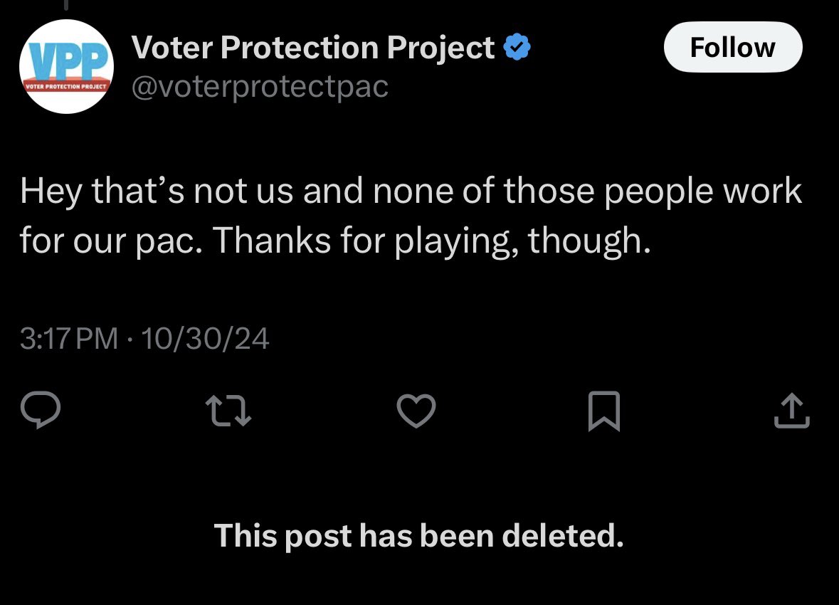 njmajerus's tweet image. Hey @voterprotectpac, why’d you delete this reply? Sure looks like you guys in the disclaimer of the ad that’s still running!