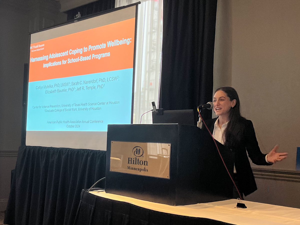 Center for Violence Prevention (@uthealthcvp) on Twitter photo Conference season is in full force. Our post doc, Dr. Caitlyn Mytelka presented today at APHA’s Annual conference! “Harnessing adolescent coping to promote wellbeing: Implications for school-based programs” <a href="/PublicHealth/">APHA</a> co-authors: @DrJeffTemple <a href="/ERBStats/">Elizabeth Baumler, PhD</a> <a href="/SarahNarendorf/">Sarah Narendorf</a> Conference season is in full force. Our post doc, Dr. Caitlyn Mytelka presented today at APHA’s Annual conference! “Harnessing adolescent coping to promote wellbeing: Implications for school-based programs” <a href="/PublicHealth/">APHA</a> co-authors: @DrJeffTemple <a href="/ERBStats/">Elizabeth Baumler, PhD</a> <a href="/SarahNarendorf/">Sarah Narendorf</a>