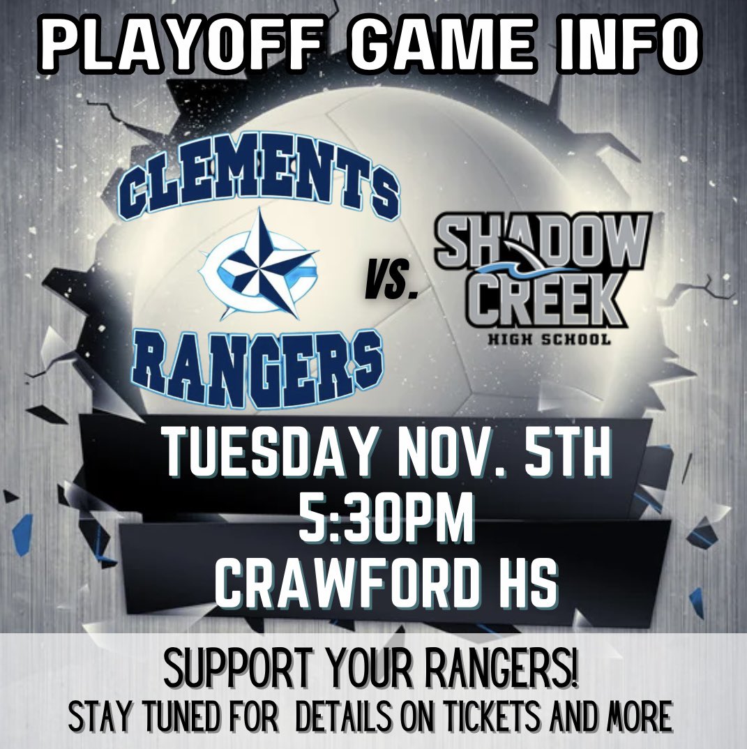clementsvball's tweet photo. Playoff Game Information! Let’s get it!!! https://t.co/rLal1otTsE