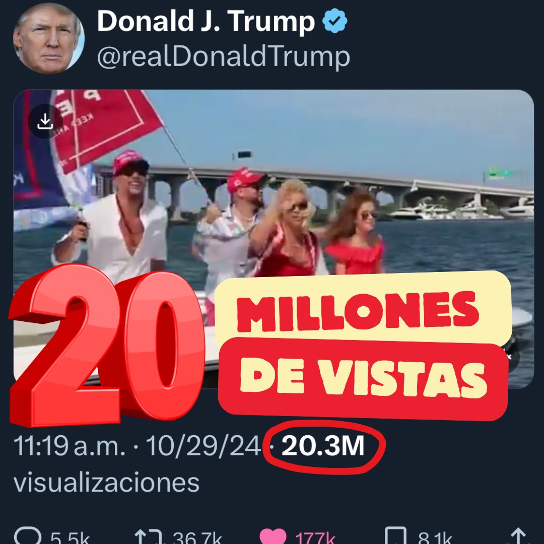🔥20 Millones de vistas en 1 día 💪 Thanks 🙏 Mr <a href="/realDonaldTrump/">Donald J. Trump</a> @JasonMillerinDC #trump #trump2024