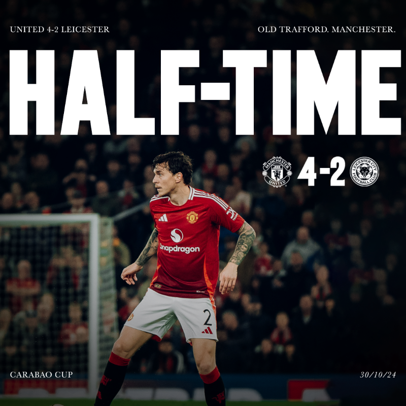 ManUtd's tweet photo. A goal-packed half comes to an end! ⏸️

#MUFC || #CarabaoCup