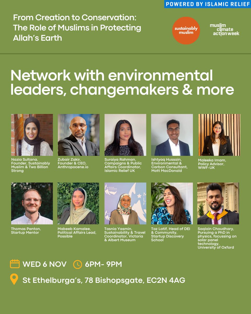 Final tickets for our event in collaboration with
<a href="/IslamicReliefUK/">Islamic Relief UK</a> hosting a panel discussion exploring The Role of Muslims in Protecting Allah’s Earth 🌍📷 FREE ENTRY: bit.ly/MCAW2024