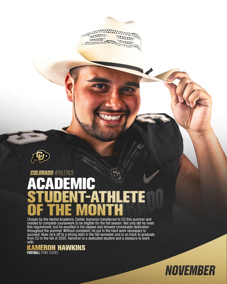 HerbstAcademicCenter (@buffshacademics) on Twitter photo Congratulations to Kameron Hawkins <a href="/thathawksnapper/">Kameron Hawkins</a> for being selected as one of our Herbst Academic Center student-athletes of the month for November!
<a href="/CUBuffsFootball/">Colorado Buffaloes Football</a>
@cubuffslead
@nfoura12 #HACademcis #GoBuffs #STUDENTathlete Congratulations to Kameron Hawkins <a href="/thathawksnapper/">Kameron Hawkins</a> for being selected as one of our Herbst Academic Center student-athletes of the month for November!
<a href="/CUBuffsFootball/">Colorado Buffaloes Football</a>
@cubuffslead
@nfoura12 #HACademcis #GoBuffs #STUDENTathlete