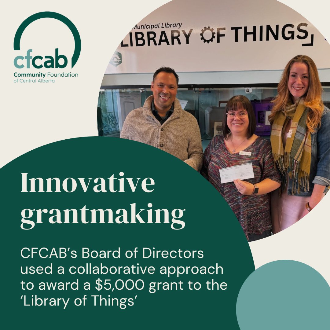 Community Foundation of Central Alberta (@rdcommunityfdn) on Twitter photo Collaborative grantmaking, engaged Board Members, & innovative community projects! Excited to award $5,000 to <a href="/oldslibrary/">Olds Municipal Library</a> for their Library of Things which lends tools, games, instruments, small appliances, rec equipment, art & craft supplies & more.
rddcf.ca/a-collaborativ… Collaborative grantmaking, engaged Board Members, & innovative community projects! Excited to award $5,000 to <a href="/oldslibrary/">Olds Municipal Library</a> for their Library of Things which lends tools, games, instruments, small appliances, rec equipment, art & craft supplies & more.
rddcf.ca/a-collaborativ…
