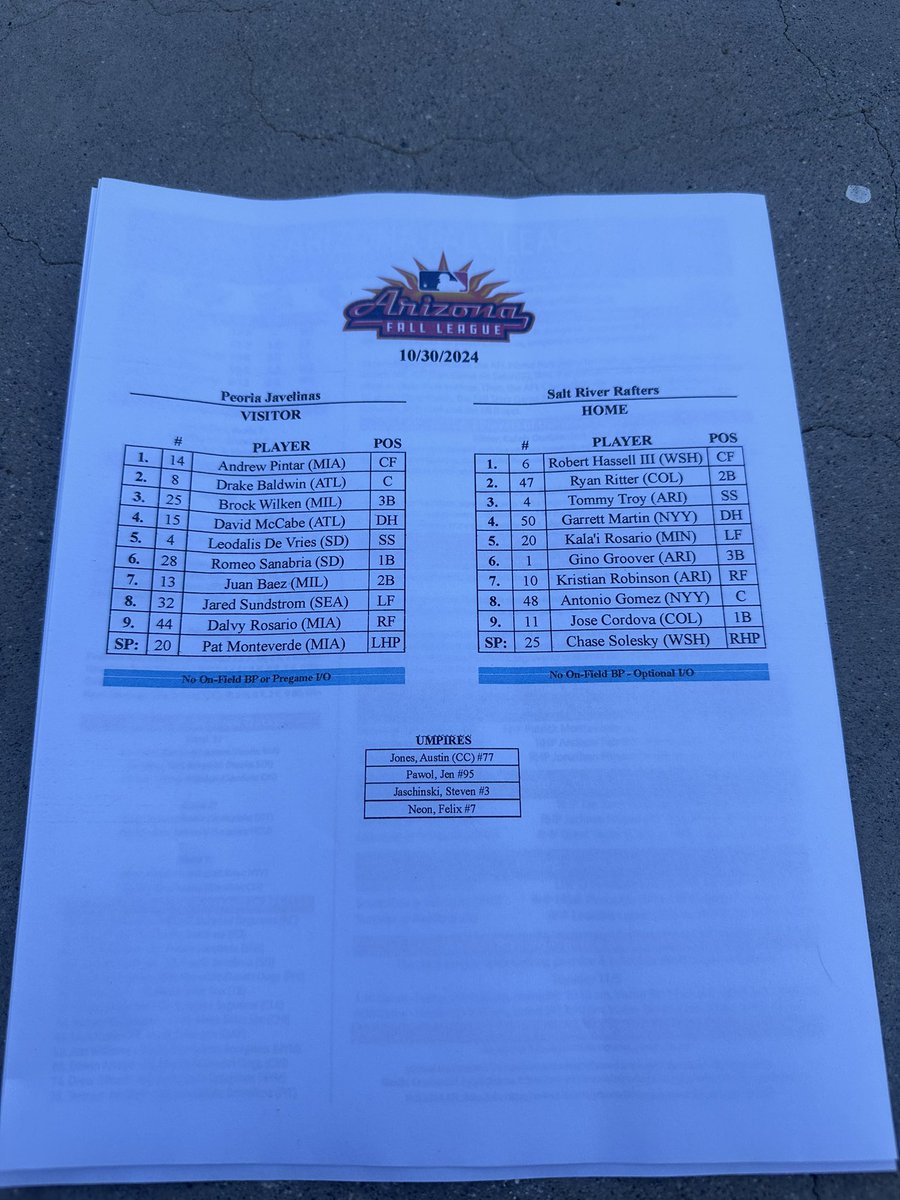 Catching some Arizona Fall League action the next couple of days. 4 <a href="/HillsboroHops/">Hillsboro Hops</a> in today’s lineups! #AllHoppedUp