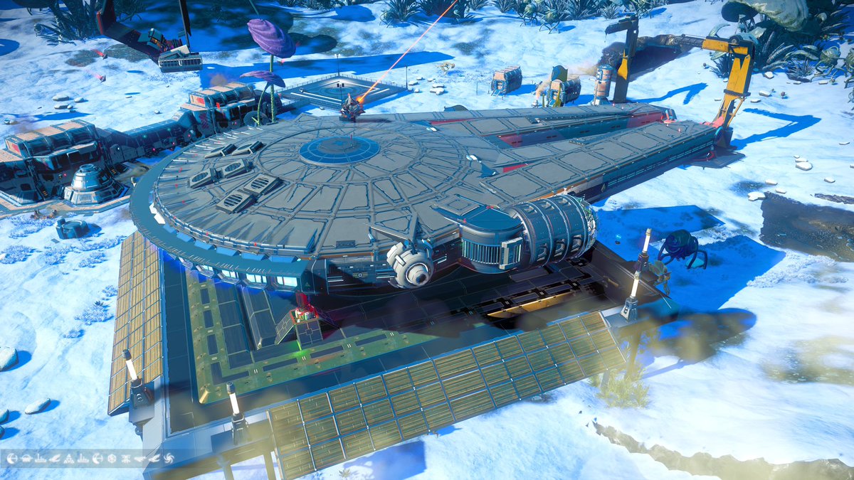 SyFyGuy_NMS's tweet photo. In the ELKUPALOS galaxy far far away, the Millennium Falcon and the Emperor’s Shuttle landed. They seek the most amazing experimental multitool.  In this location and nowhere else in the galaxy exists experimental multitool in S class with the pink and gray crystals. https://t.co/UUwF7D3v5q