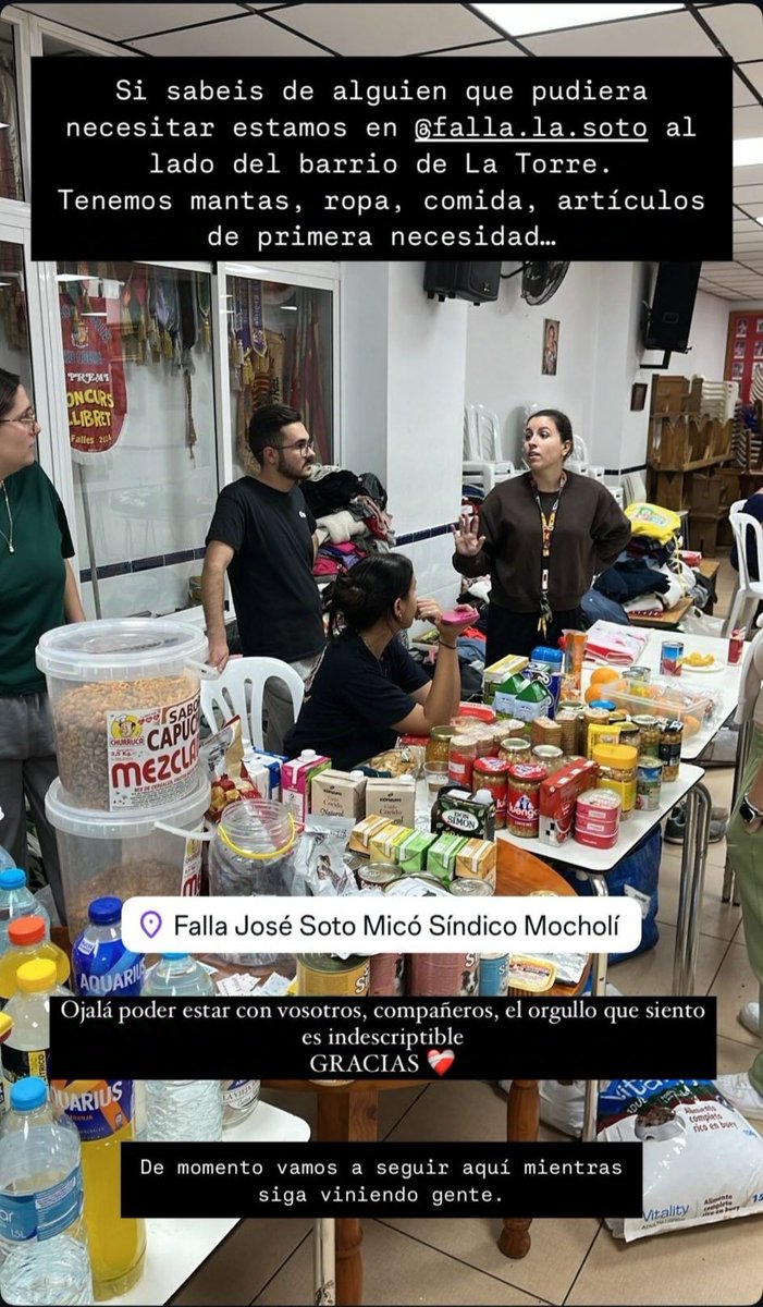 p4ju3l0 (@elpajuelillo) on Twitter photo IMPORTANTE!! Si conocéis a gente que necesite ayuda en Valencia, la falla José soto micó mocholí tiene sus puertas abiertas para suministrar ropa, alimentos y todo lo que esté en su mano. Se donar todo lo que queráis!! <a href="/SFDKoficial/">Sfdk</a> <a href="/yozatu/">Zatu Rey</a> <a href="/ElChojin_net/">El Chojin - Oficial</a> <a href="/LlunaClark/">Lluna Clark</a> <a href="/Nadal_015/">Nadal015®</a> IMPORTANTE!! Si conocéis a gente que necesite ayuda en Valencia, la falla José soto micó mocholí tiene sus puertas abiertas para suministrar ropa, alimentos y todo lo que esté en su mano. Se donar todo lo que queráis!! <a href="/SFDKoficial/">Sfdk</a> <a href="/yozatu/">Zatu Rey</a> <a href="/ElChojin_net/">El Chojin - Oficial</a> <a href="/LlunaClark/">Lluna Clark</a> <a href="/Nadal_015/">Nadal015®</a>