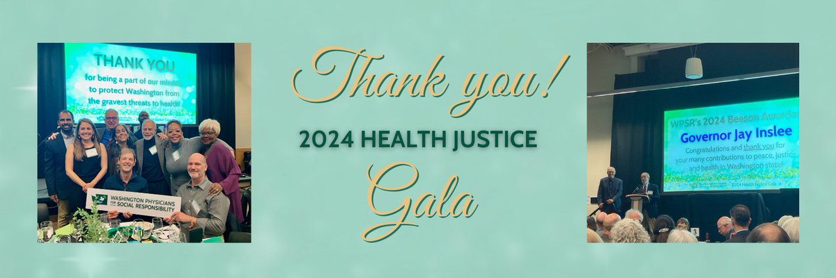 Thank you to all who joined us for and sponsored our 2024 Health Justice Gala! The sold-out event featuring a keynote address by Governor Jay Inslee brought together healthcare professionals, community members, and elected officials to promote peace, justice, and health in WA.